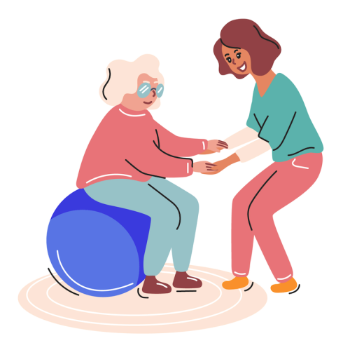 Zeichnung Ergotherapeutin hilft älterer Dame - Ergotherapie Brohtal - Ergotherapie Niederzissen